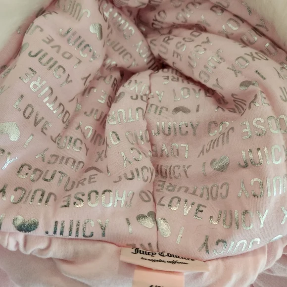 Baby Juicy Couture Winter Suit Bunting Pink Silver Sequin Heart Fur Hood NWT - Picture 12 of 12